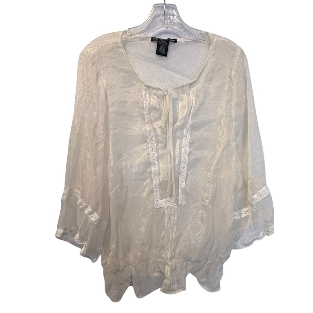 Peasant Blouse Size L Fairy Sheer Ivory Festival Cottagecore Beach Boho Blouse